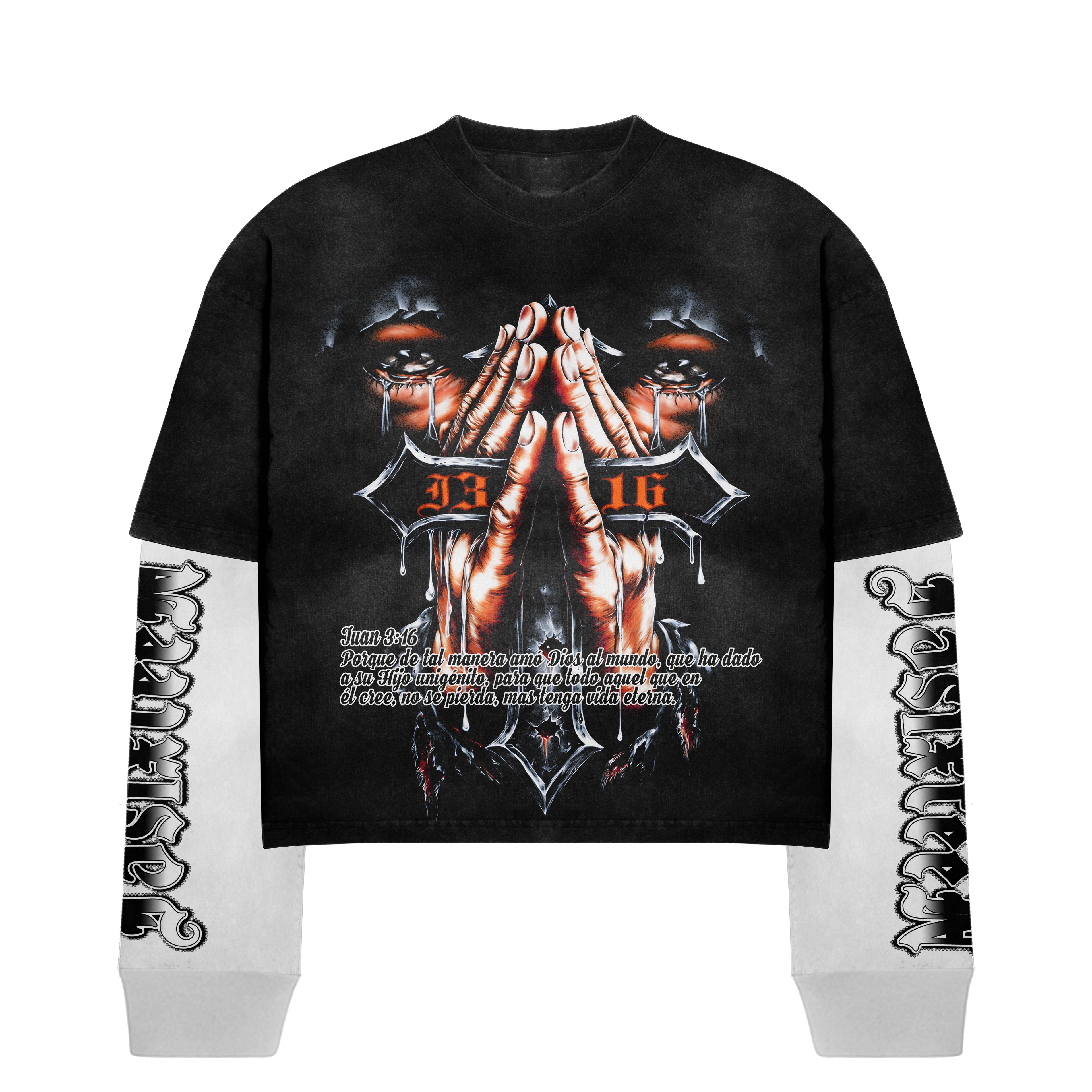 Black Triste Long-Sleeve Tee Rhinestone -J3sixteen