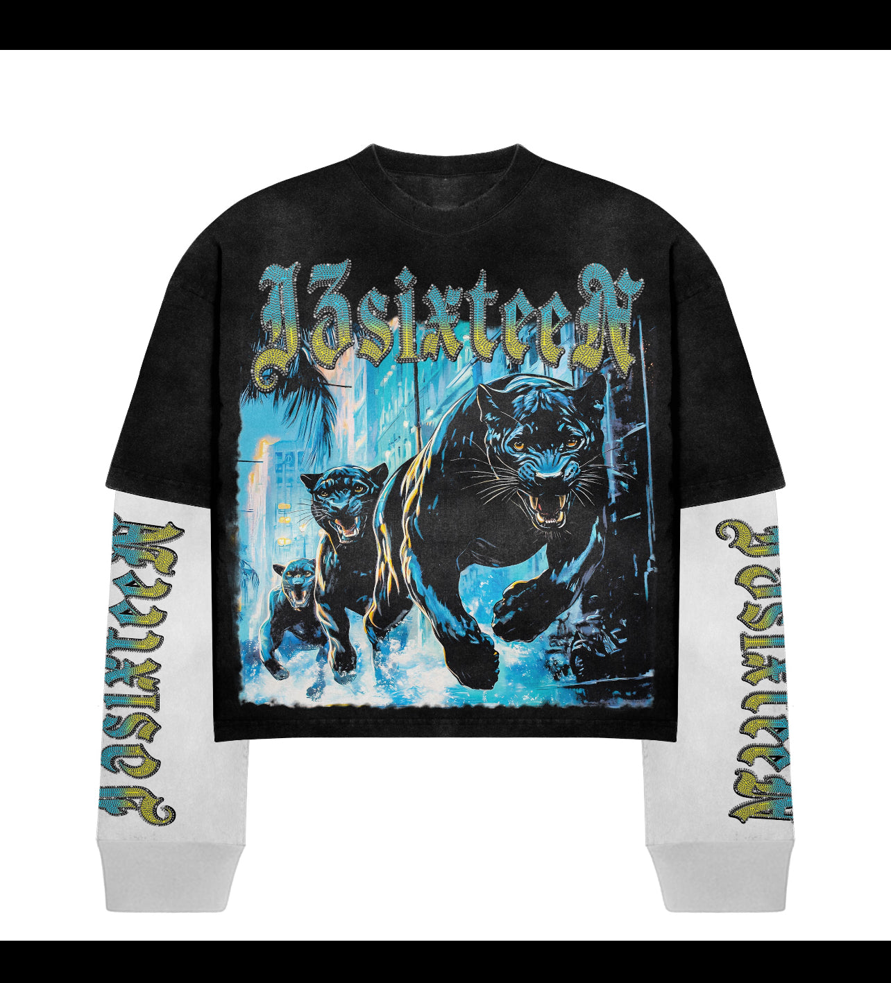 Black Panther Long-Sleeve Tee Rhinestone -J3sixteen